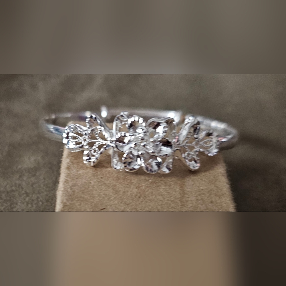 Fashion Flower Adjustable Cuff Bangle Woman Silver Plated Bracelet Hand Jewelry